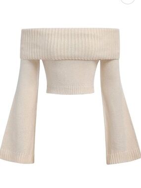 Floerns off-Shoulder Bell Sleeve Cropped Sweater - Cream
